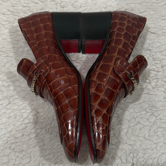 New Christian Louboutin Mj Croc Embossed Loafer 50 Block Heel Acajou Sz 38 US 8 - Picture 9 of 13